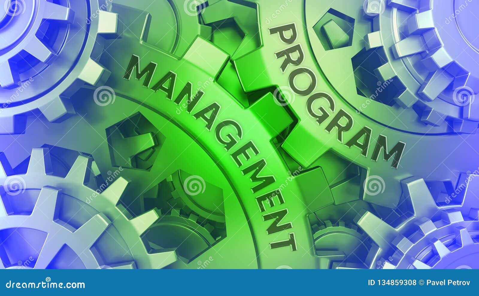 ÃÂ¡oncept program management on the gears. green and blue gear weel background 3d 